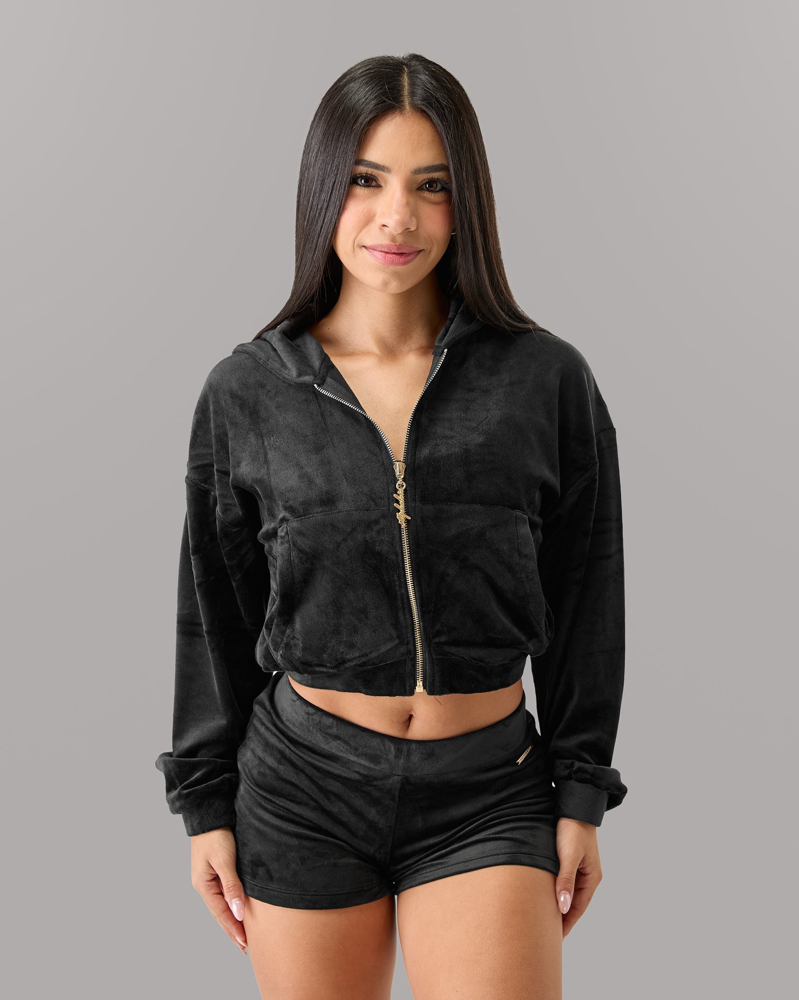 Velour Zip Hoodie - Black – Alphalete Athletics CA