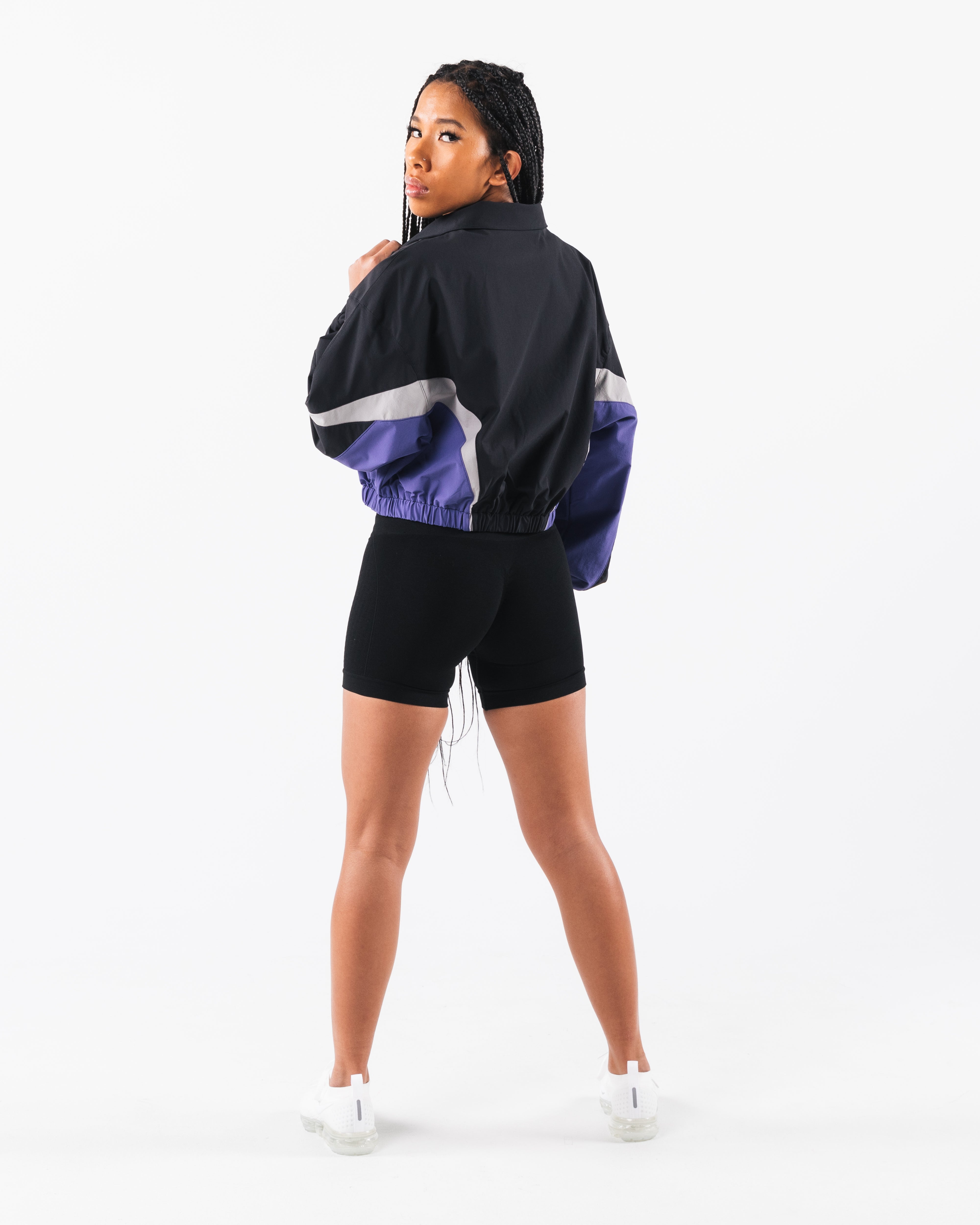 Retro Crop Jacket - Black / Arctic Sky – Alphalete Athletics