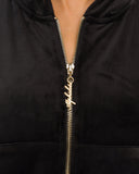 Velour Zip Hoodie - Black