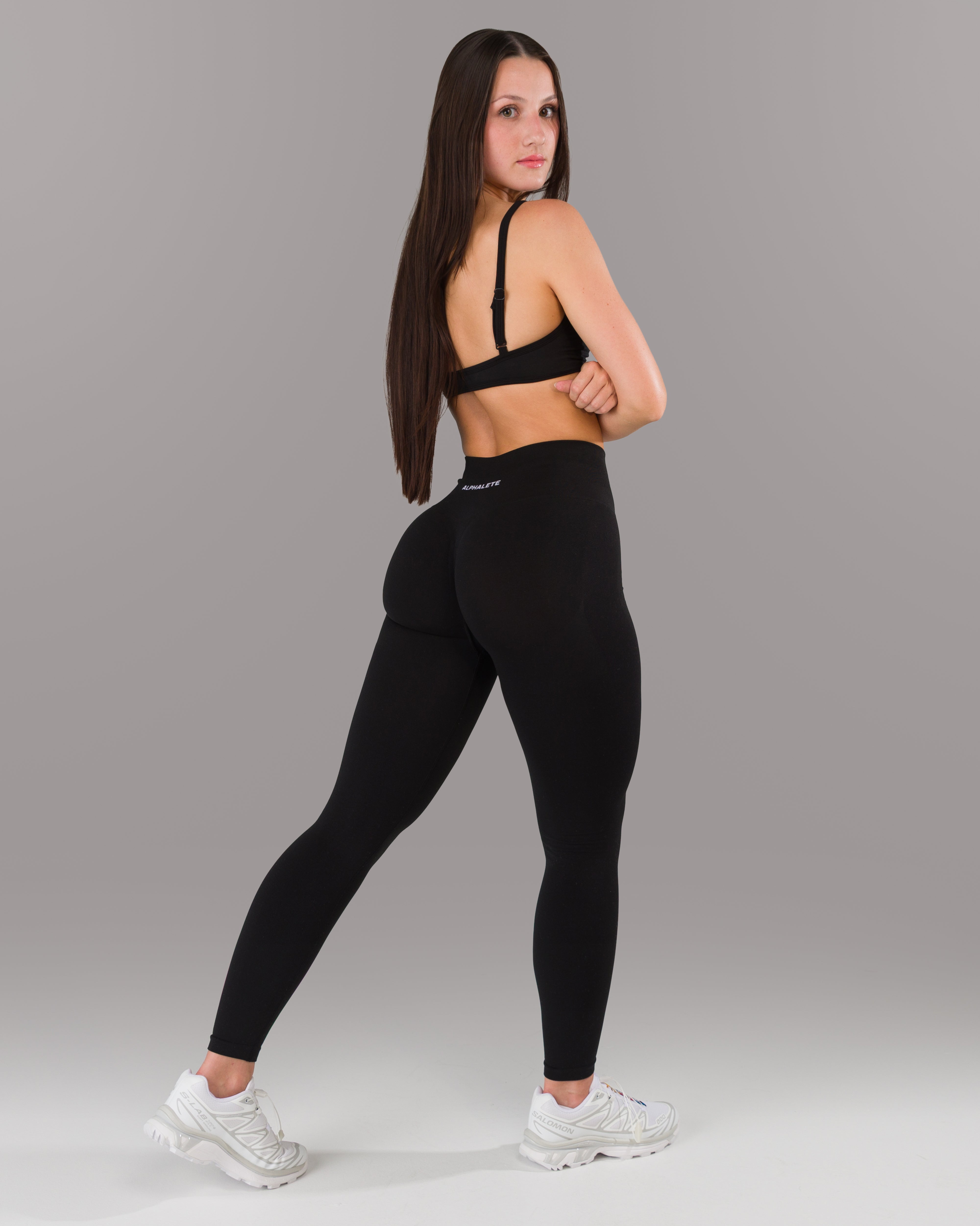 Pump Mid Rise Legging - Black w/ Logo | Workout Leggings