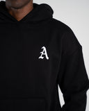 Staple Emblem Fleece Hoodie in Black – unisex hoodie in cotton and polyester fabric, view 5