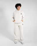 Staple Emblem Fleece Hoodie in Oatmeal – Alphalete unisex hoodie, view 6