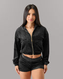 Velour Zip Hoodie - Black