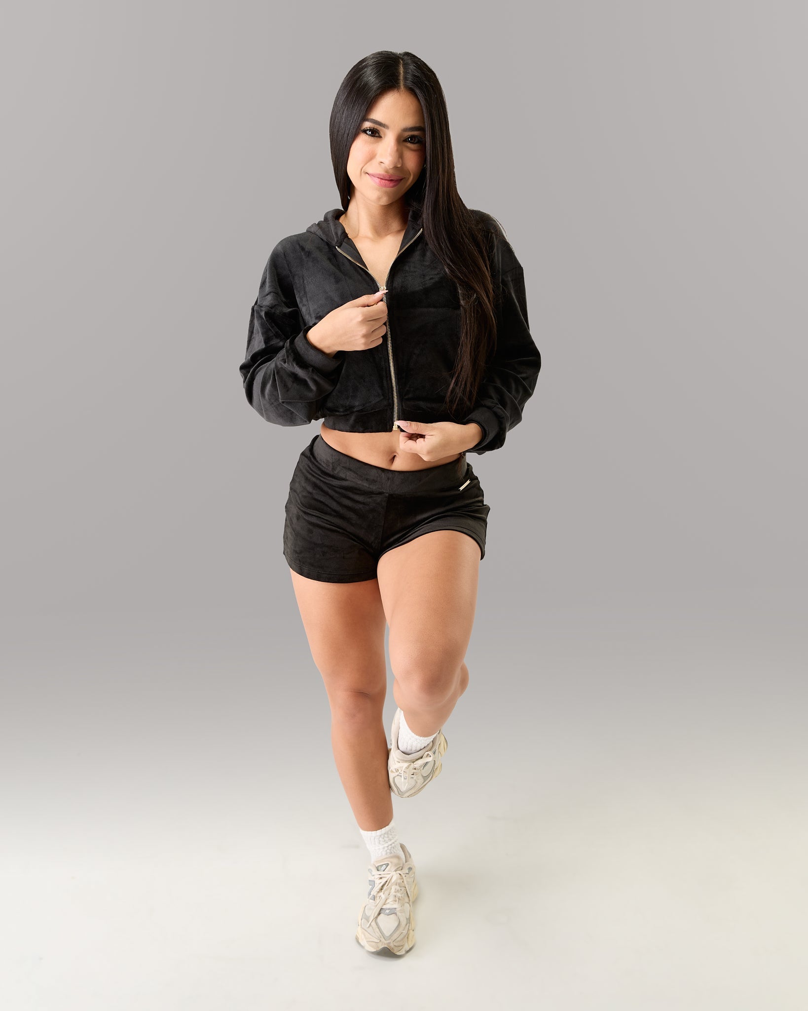 Velour Zip Hoodie - Black | Workout Clothes For Women | Alphalete