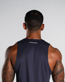Base Cutoff in Dusty Navy – men's tank top in polyester fabric, view 6